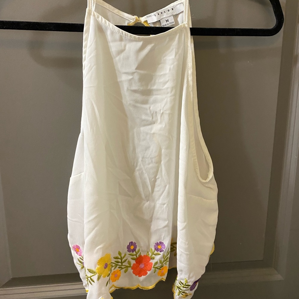 White tank with floral detail